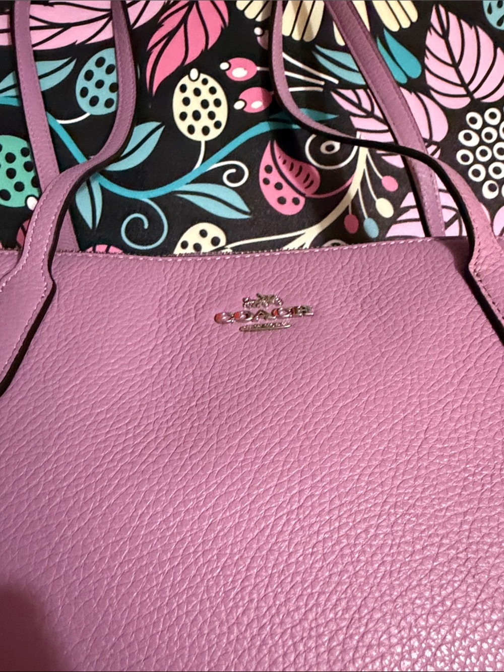 Coach Lilac Pebble Leather Tote with Double Shoulder Straps - Picture 2 of 5